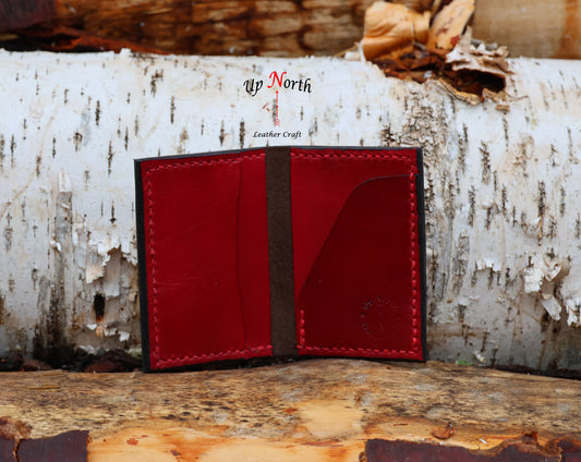 (02CW25) Leather Card Wallet - Ruby Red