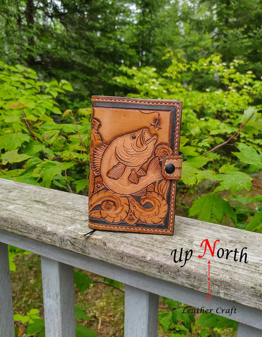 (02JS24) Hand Tooled Small Leather Journal - Bass