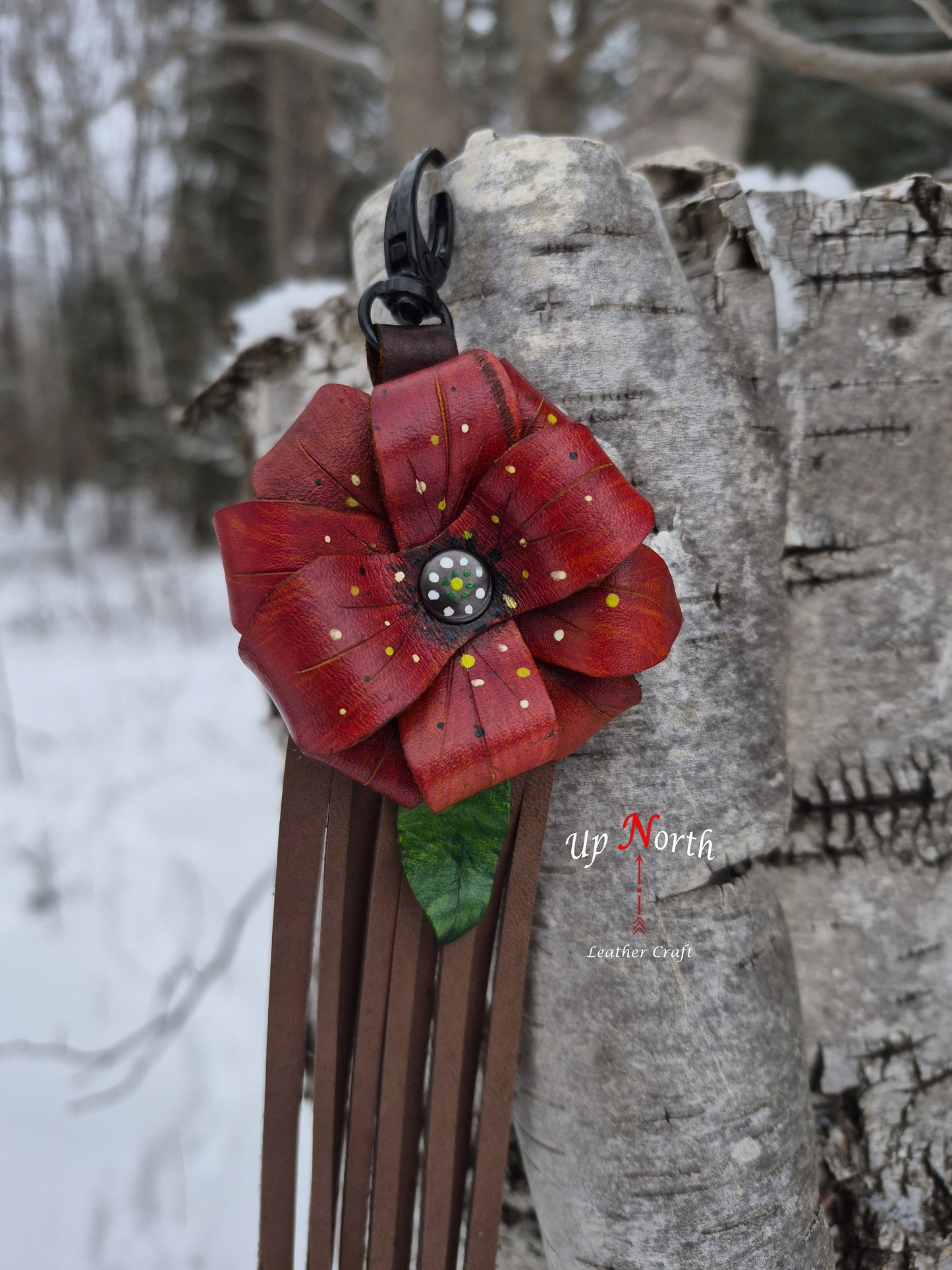 (02PC26) Leather Flower Purse Charm - Apple