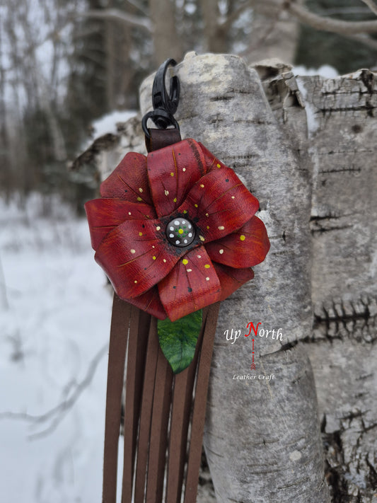 (02PC26) Leather Flower Purse Charm - Apple