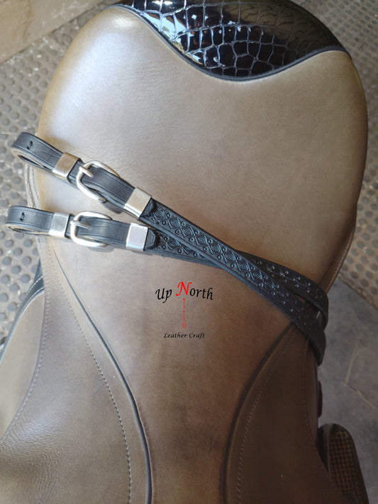 (02RE25) Leather English Reins, Tooled - Size: Horse