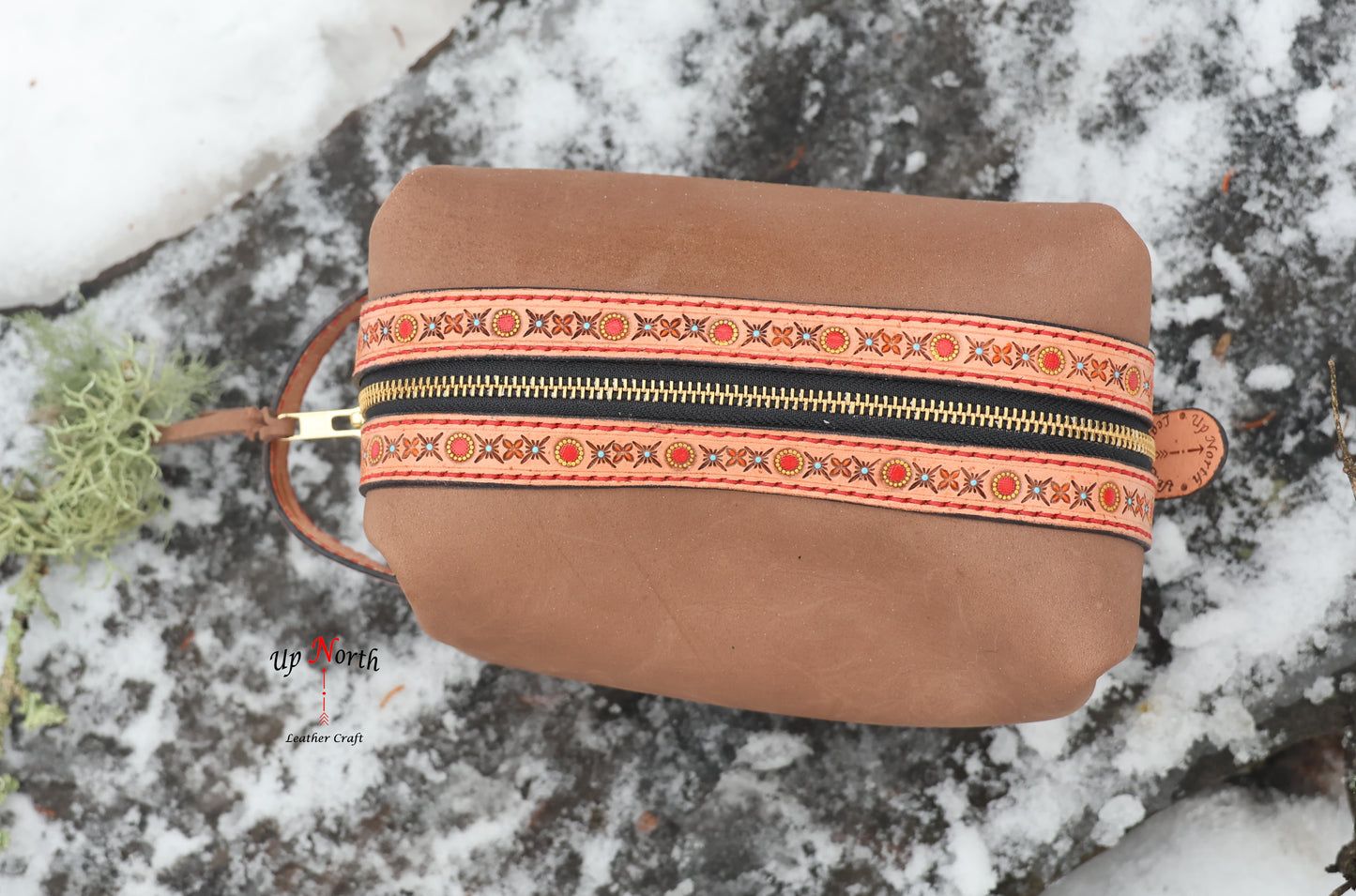 (02TB25) Leather Toiletry Bag - Hazelnut