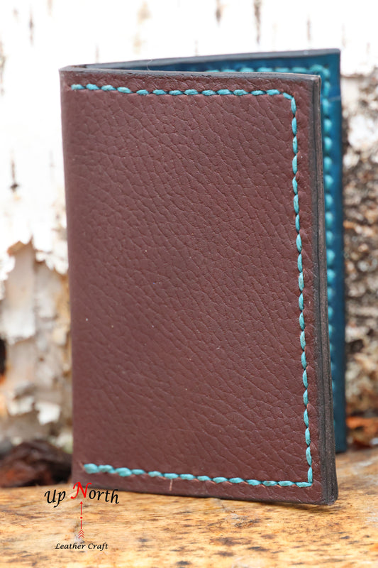 (03CW25) Leather Card Wallet - Turquoise