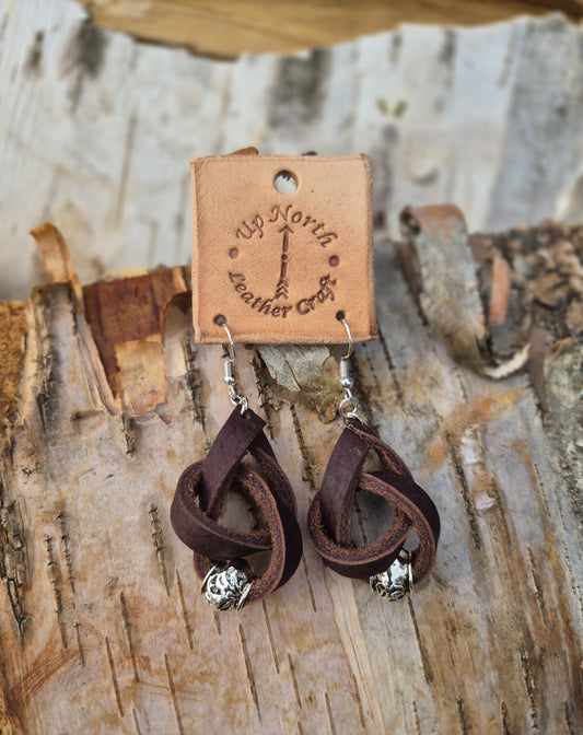 (03ER26) Leather Earrings - Chocolate Bead Tangles