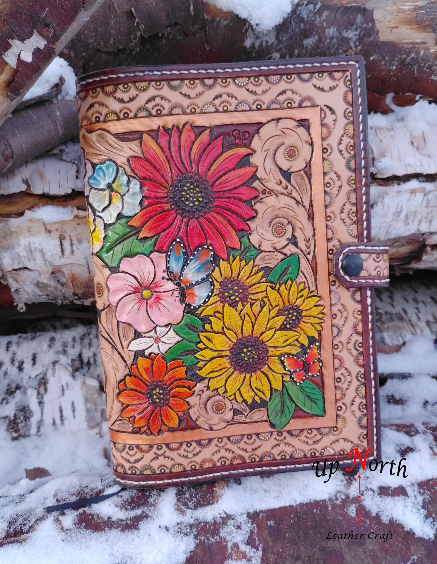 (03JL24) Handmade Large Leather Journal - All the Pretty Flowers