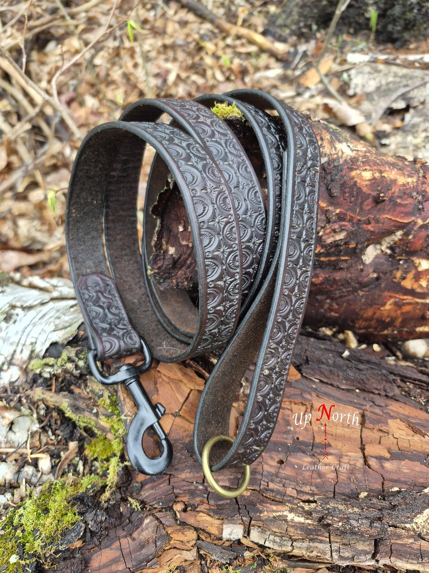 (03LL26) Leather Dog Leash for Large Dogs - Dark Earth