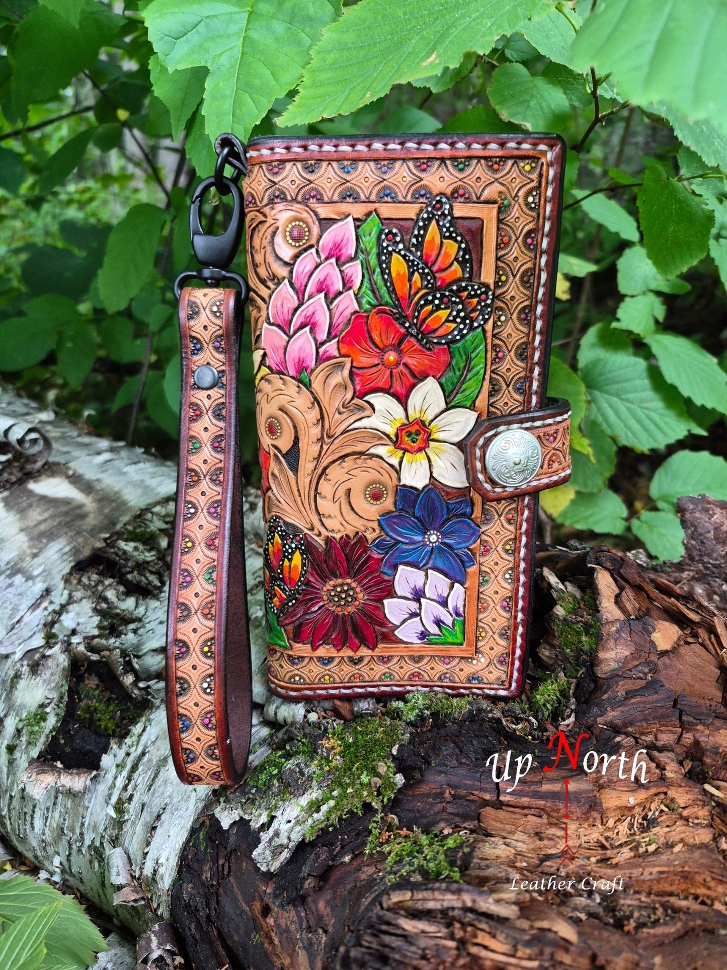 (03LLW26) Tooled Leather Ladies Wallet - Flower Garden