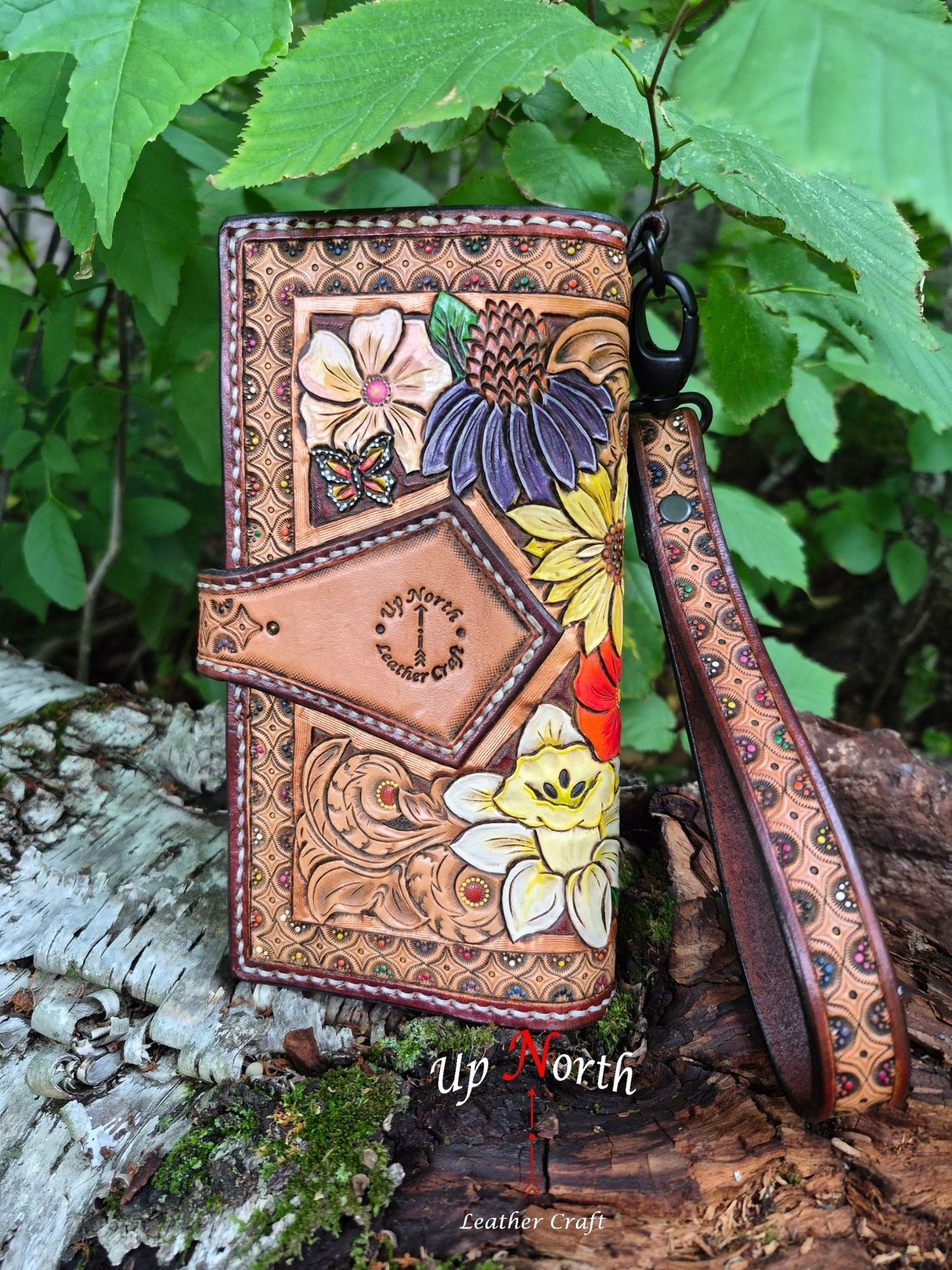 (03LLW26) Tooled Leather Ladies Wallet - Flower Garden