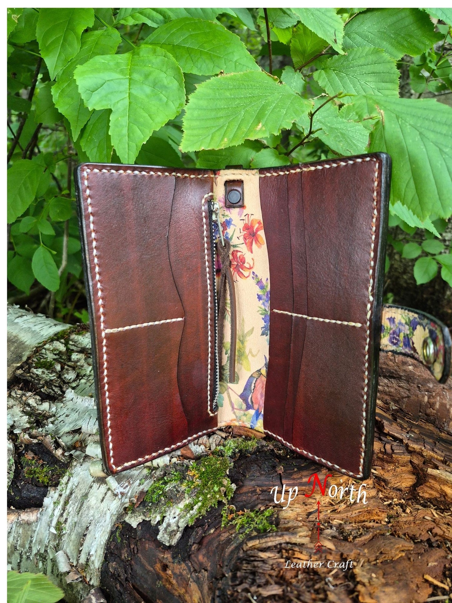 (03LLW26) Tooled Leather Ladies Wallet - Flower Garden