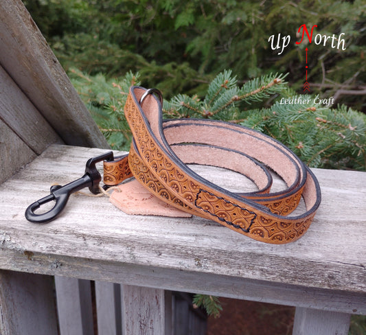 (03LM24) Handmade Leather Dog Leash for Medium Dogs - Tan