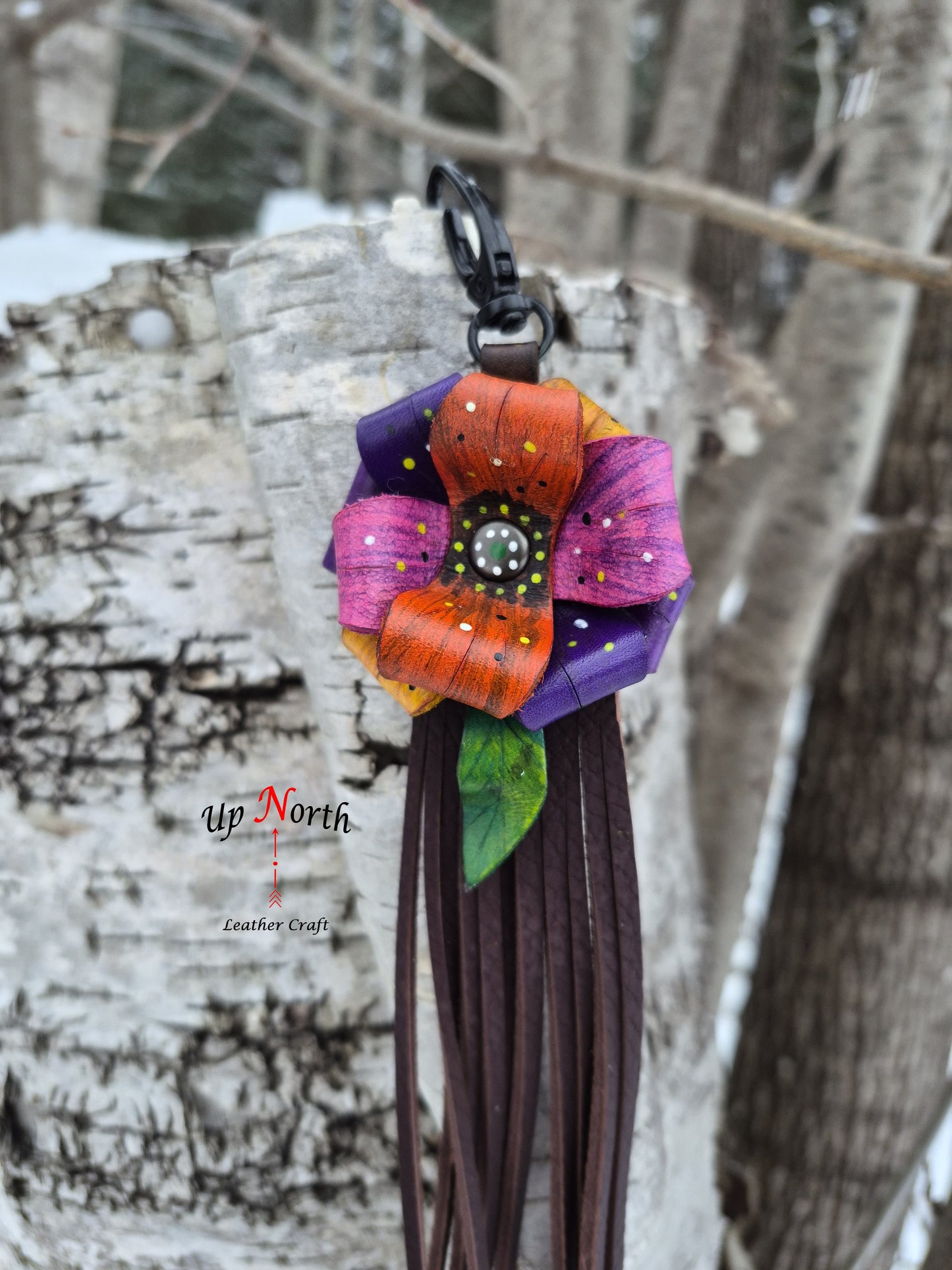 (03PC26) Leather Flower Purse Charm - Wisteria