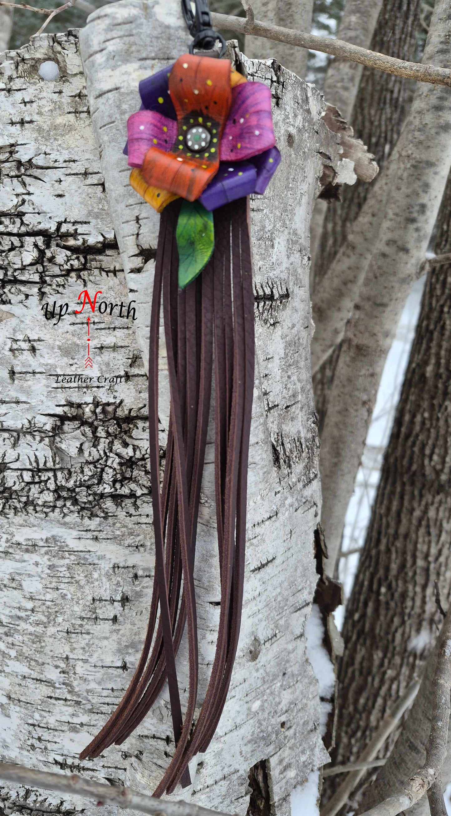 (03PC26) Leather Flower Purse Charm - Wisteria