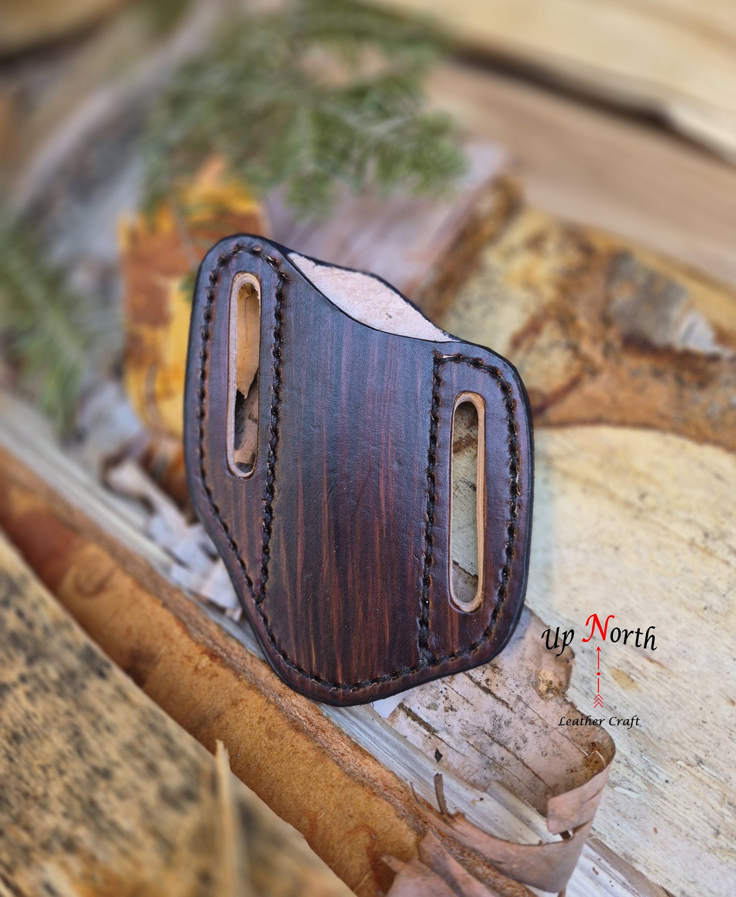 (03PK26) Leather Pocket Knife Sheath - Maple