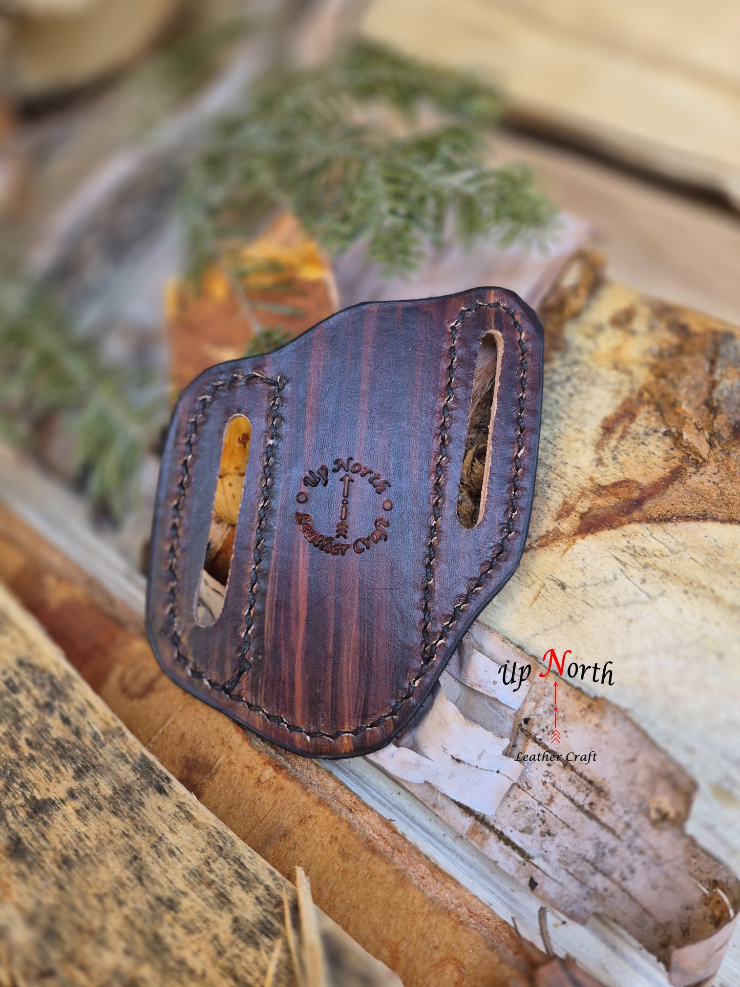 (03PK26) Leather Pocket Knife Sheath - Maple