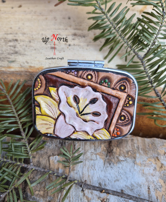 (03PP26) Pill Box with Leather Patch - Daffodil