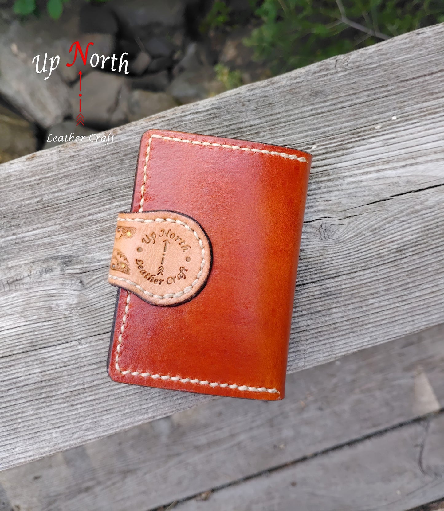 (03TSW24) Handmade Tooled Card Wallet - Light Tan