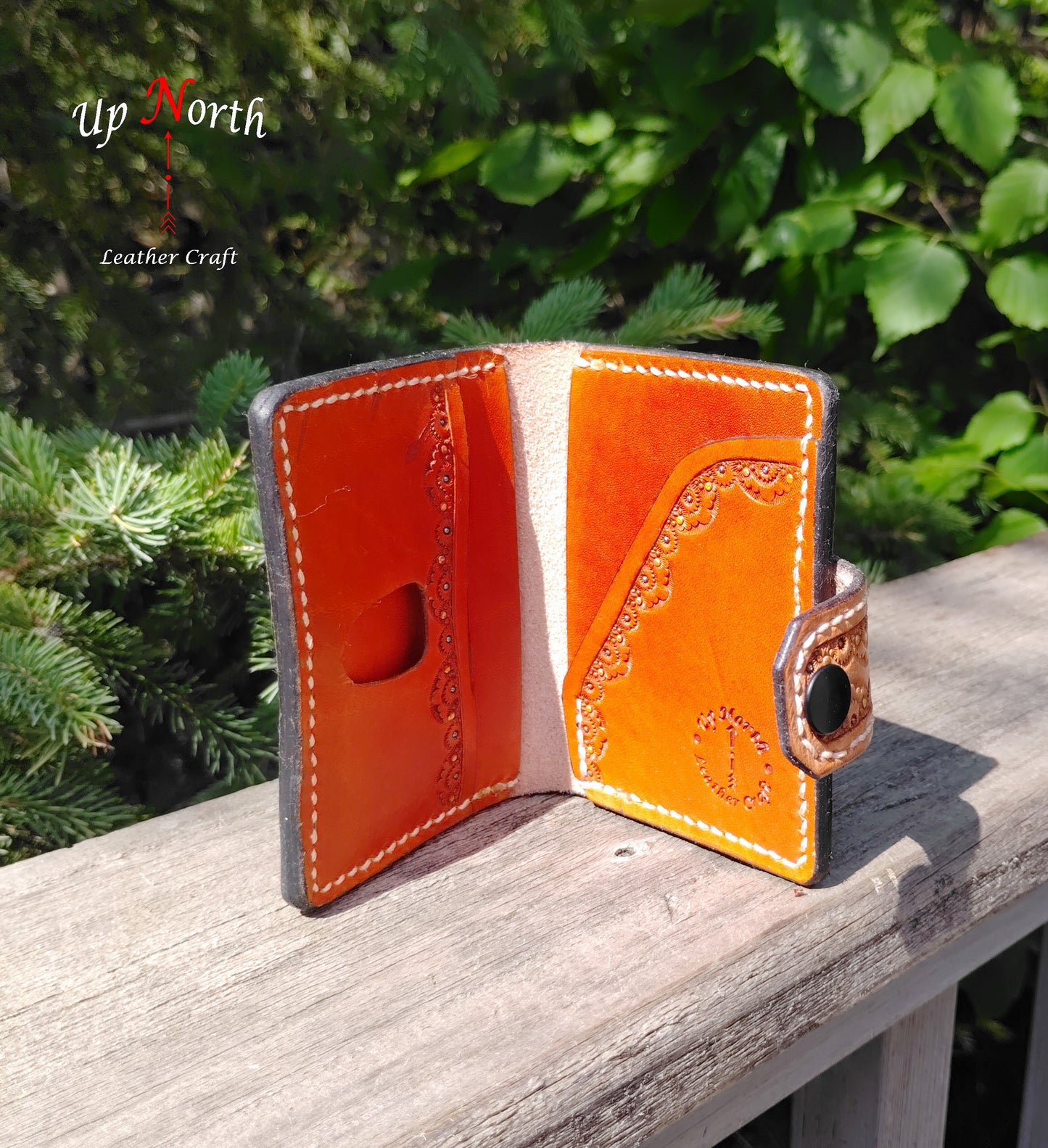 (03TSW24) Handmade Tooled Card Wallet - Light Tan