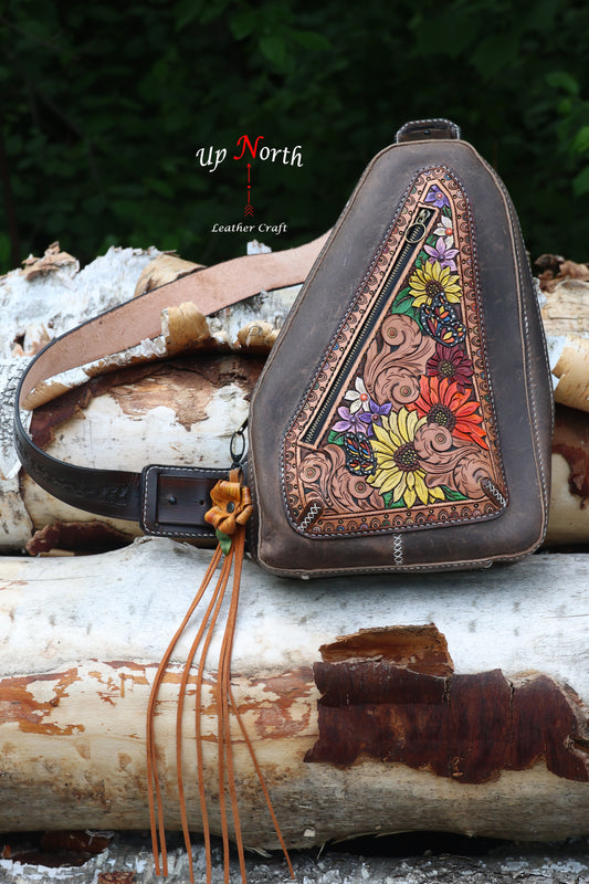 (03WP25) The White Pine Tooled Sling Bag - Summer Day