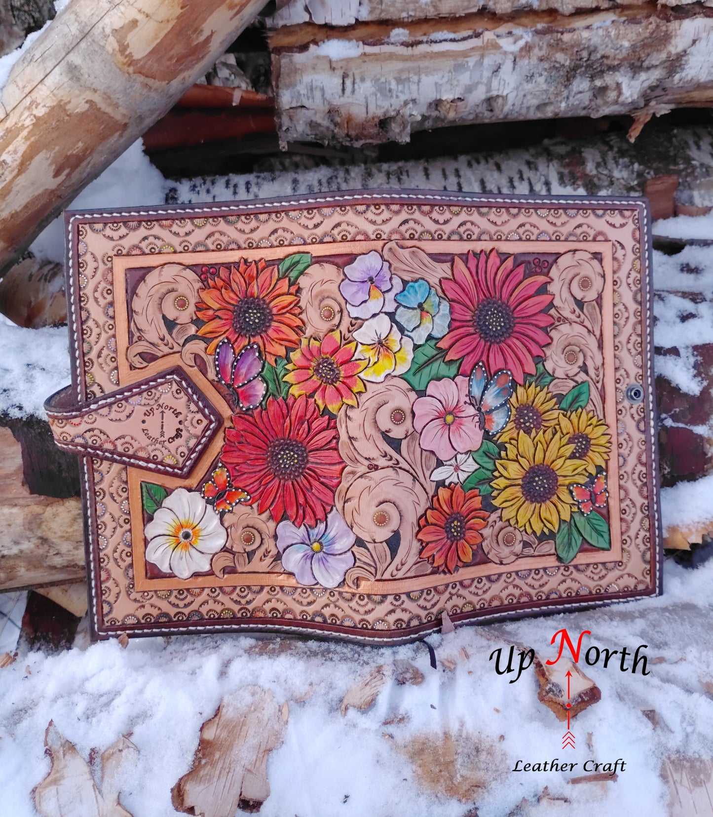 (03JL24) Handmade Large Leather Journal - All the Pretty Flowers