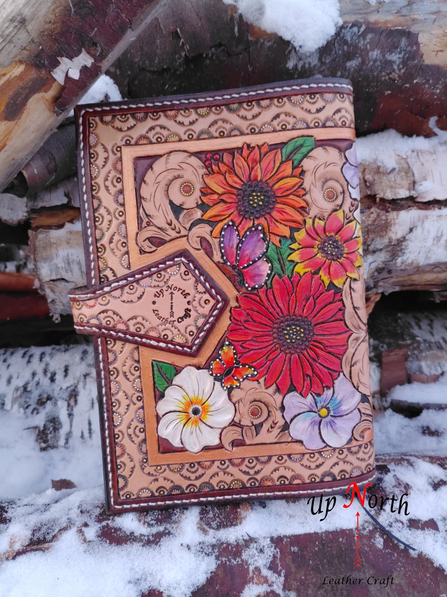 (03JL24) Handmade Large Leather Journal - All the Pretty Flowers