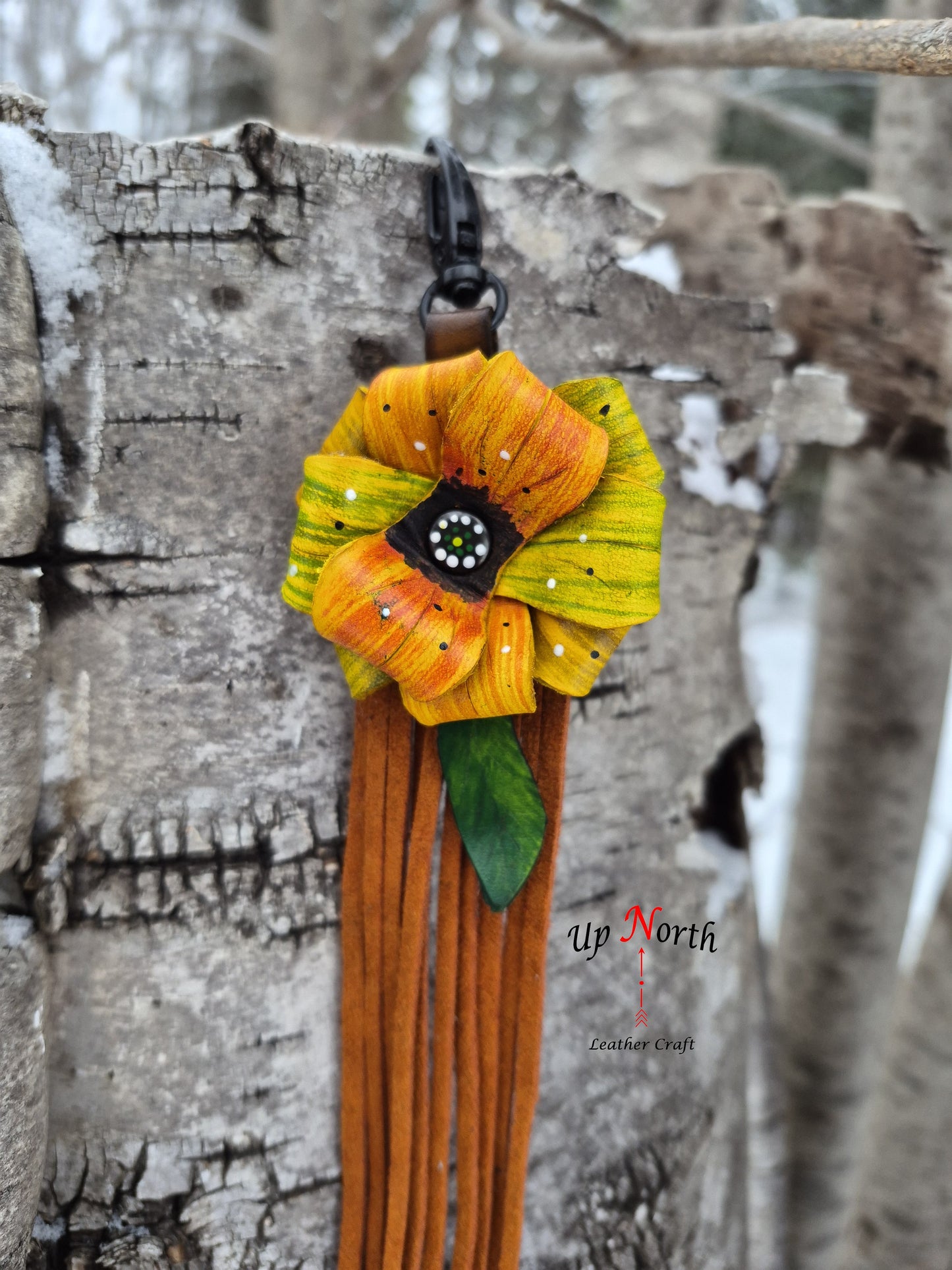 (04PC26) Leather Flower Purse Charm - Naranja