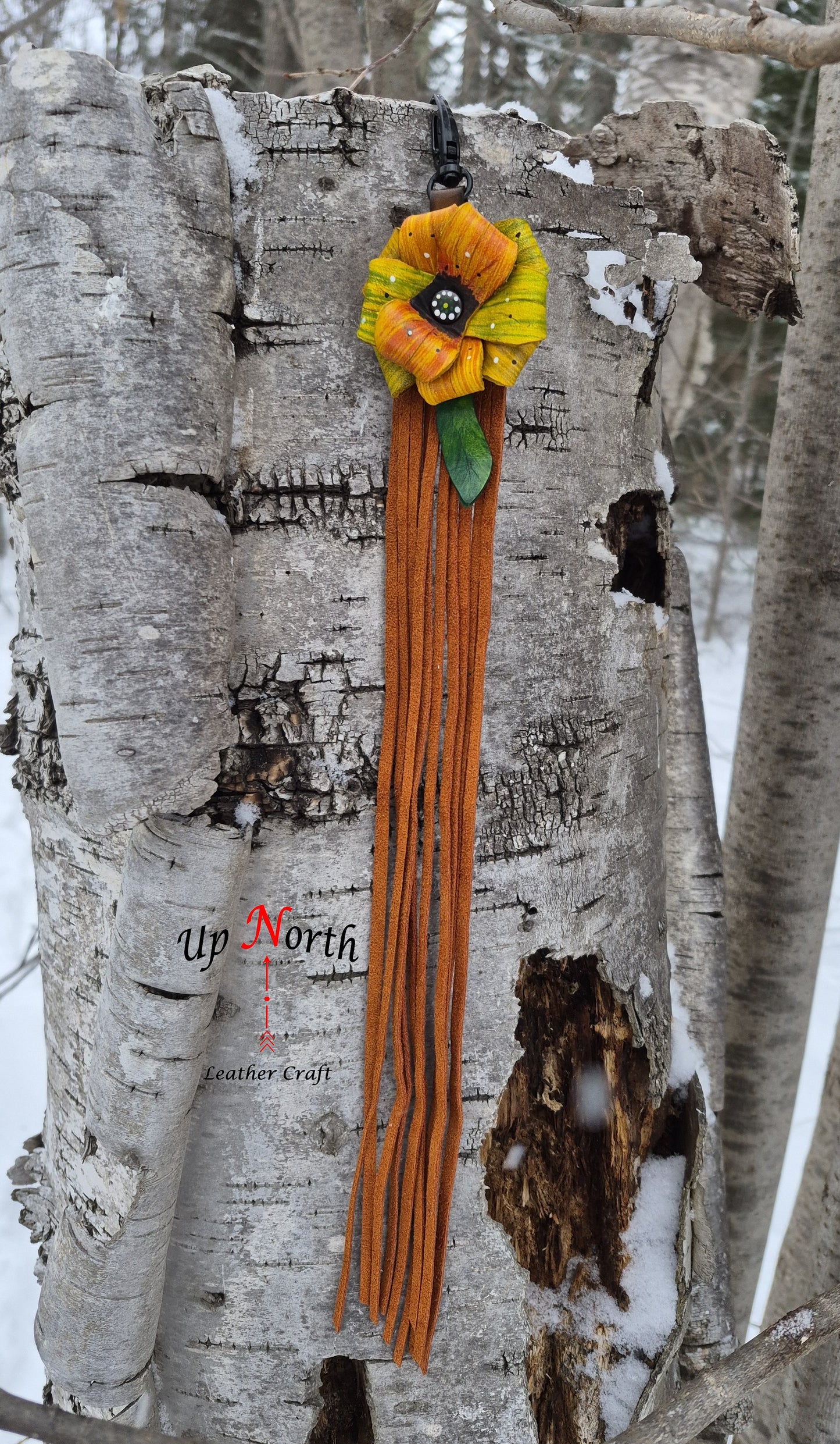 (04PC26) Leather Flower Purse Charm - Naranja