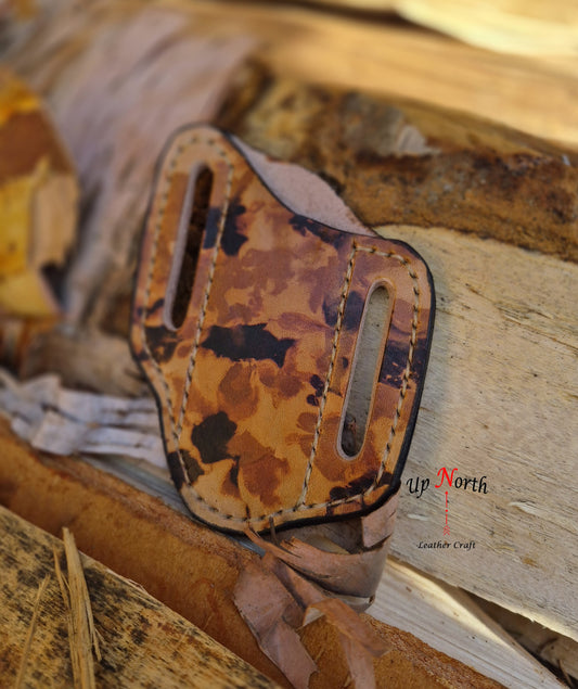 (04PK26) Leather Pocket Knife Sheath - Spring Camouflage