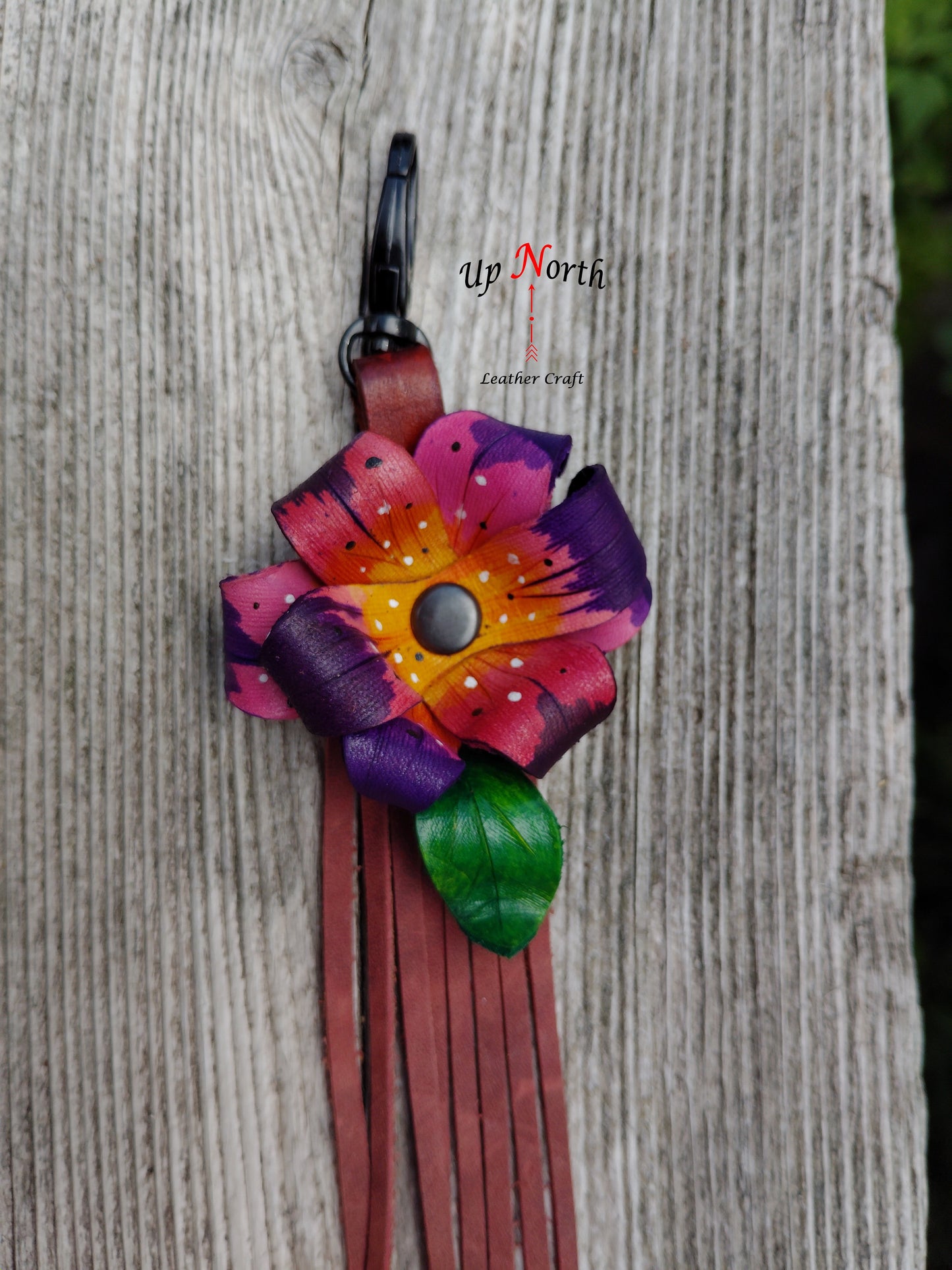 (05PC25) Leather Flower Purse Charm - Ruby