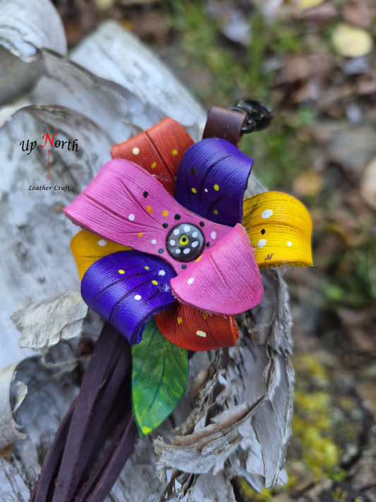 (05PC25) Leather Flower Purse Charm - Wisteria