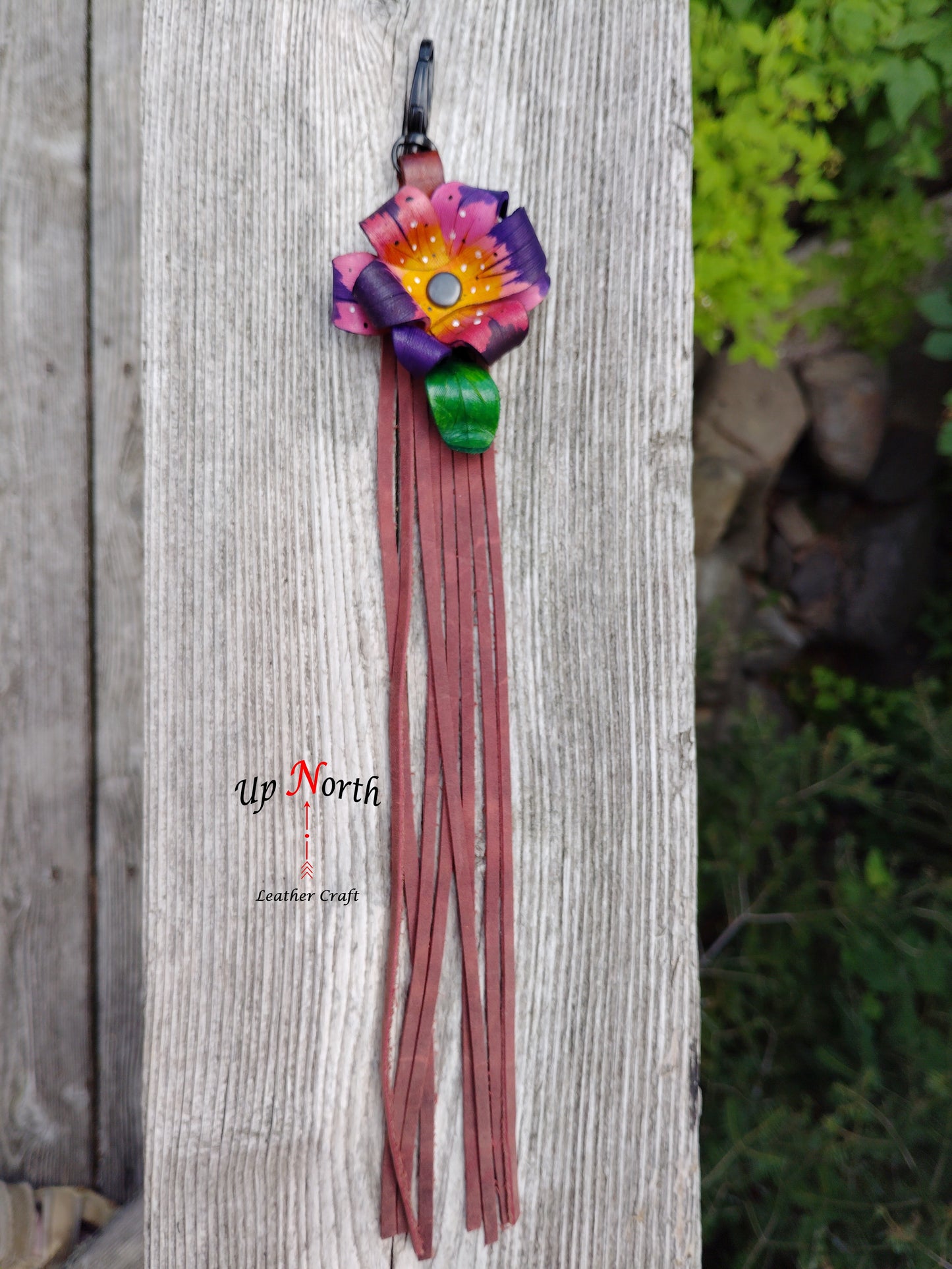 (05PC25) Leather Flower Purse Charm - Ruby