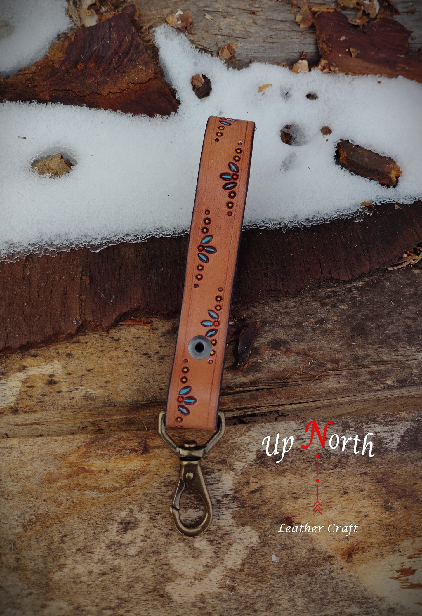(06LA25) Leather Lanyard - Sweet Blue Flowers