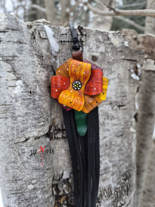 (06PC26) Leather Flower Purse Charm - Warm Spice