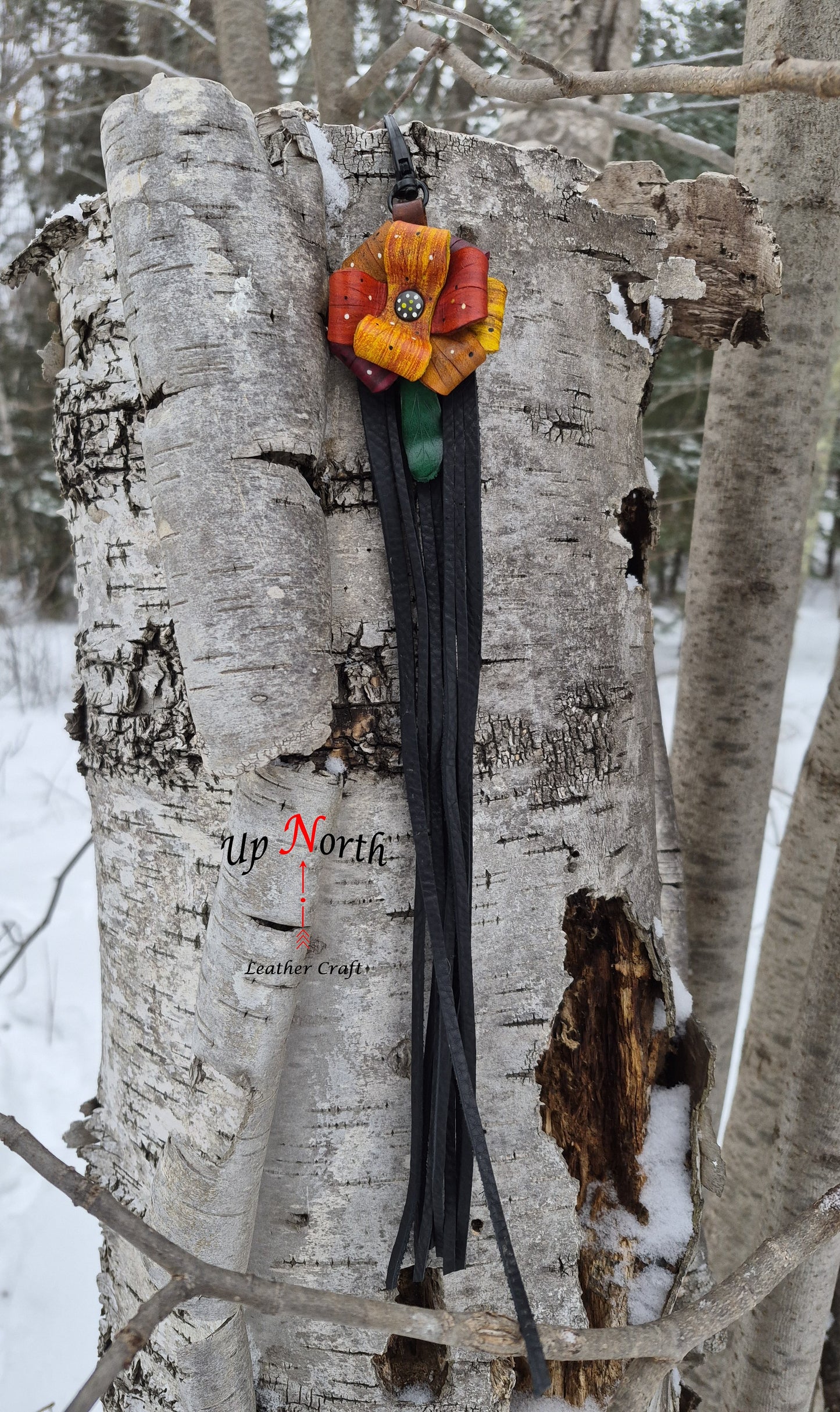 (06PC26) Leather Flower Purse Charm - Warm Spice