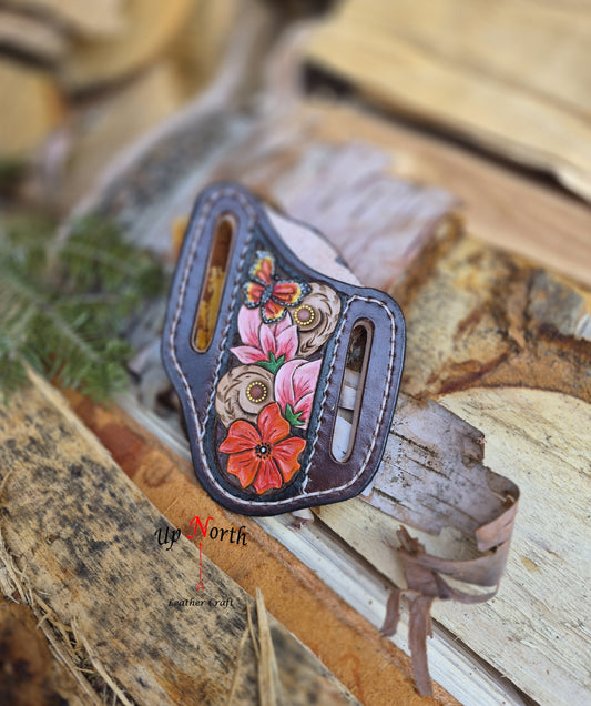 (06PK26) Tooled Leather Pocket Knife Sheath - Summertime