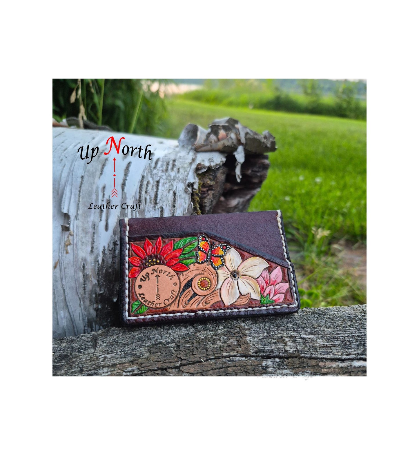 (06SW26) Leather Minimalist 3-Slot Wallet - Chocolate Flowers