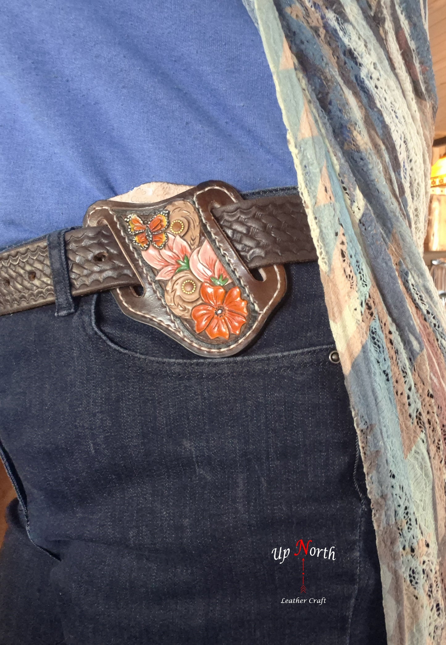 (06PK26) Tooled Leather Pocket Knife Sheath - Summertime