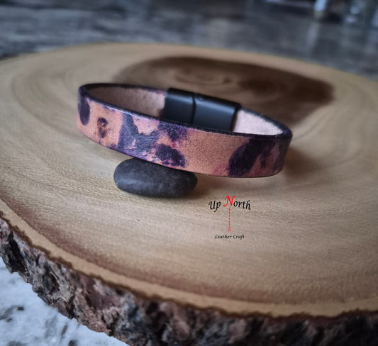 (07BR25)Leather Bracelet - Pink & Purple Tie Dye
