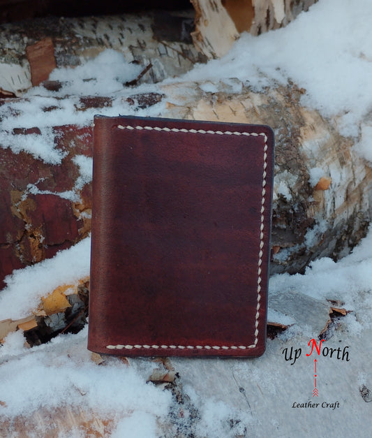 (07CW24) Handmade Leather Card Wallet - Speckled Wood Grain