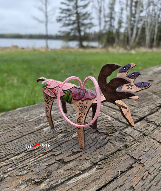 (07OM26) Leather Moose Ornament - Pink Lupine