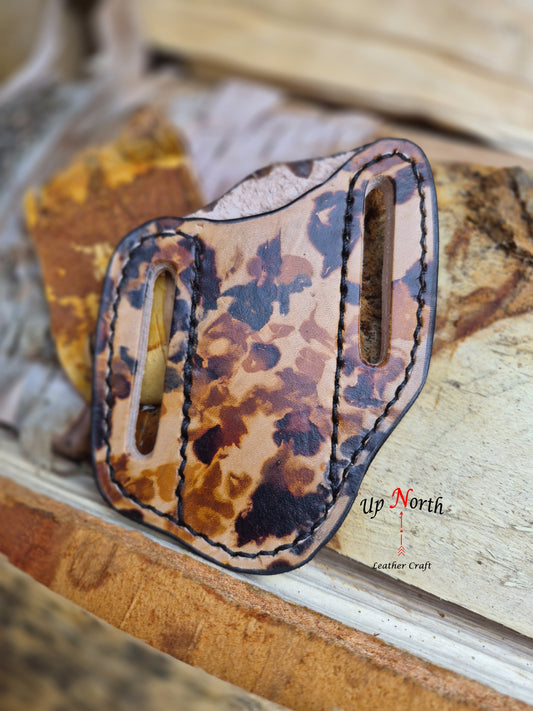 (07PK26) Leather Pocket Knife Sheath - Autumn Forest Camouflage