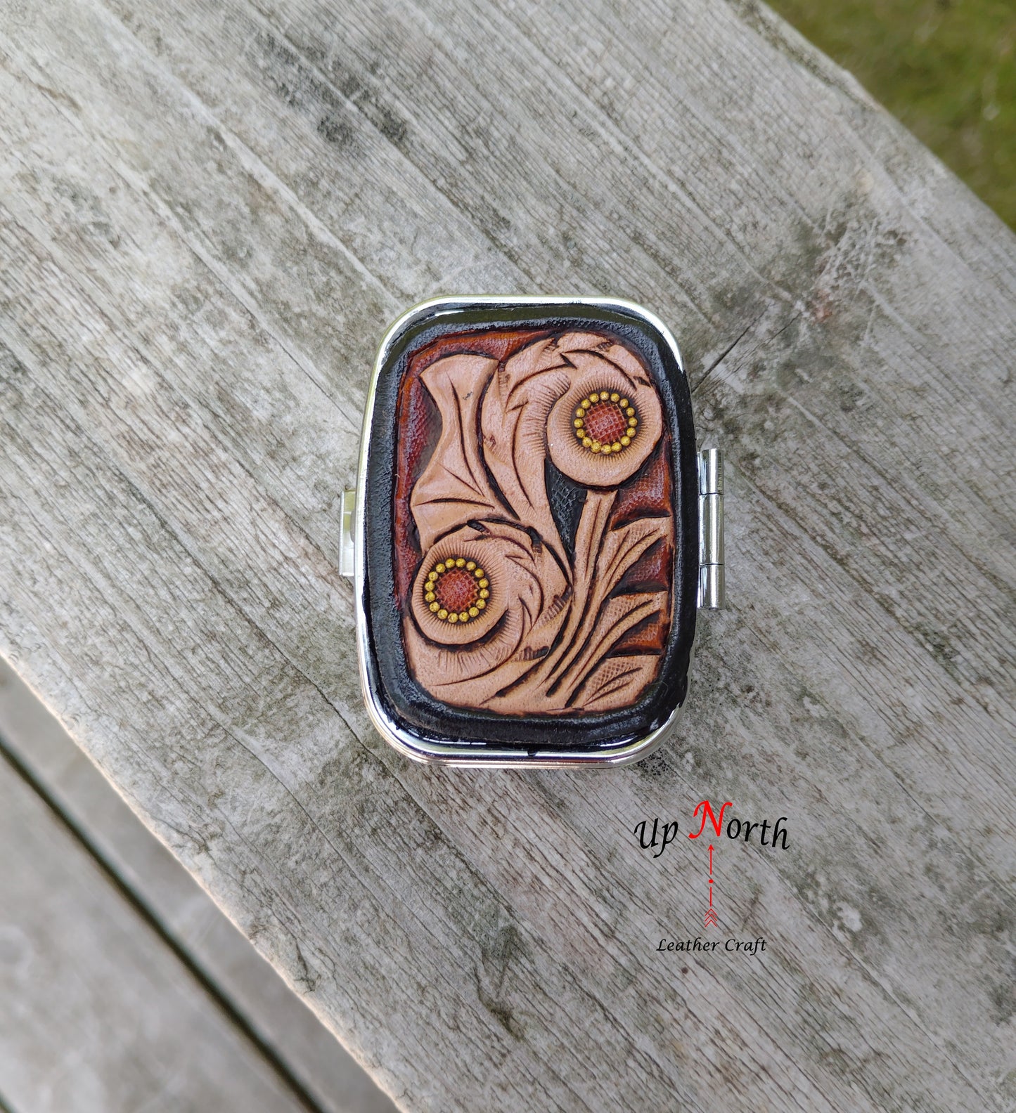 (07PP25) Leather Pill Box - Dark Scroll