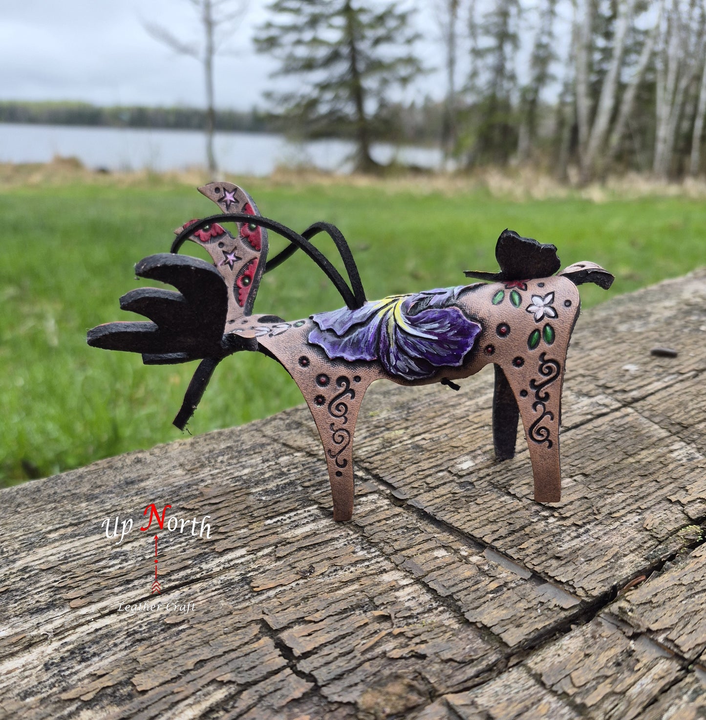 (08OM26) Leather Moose Ornament - Iris