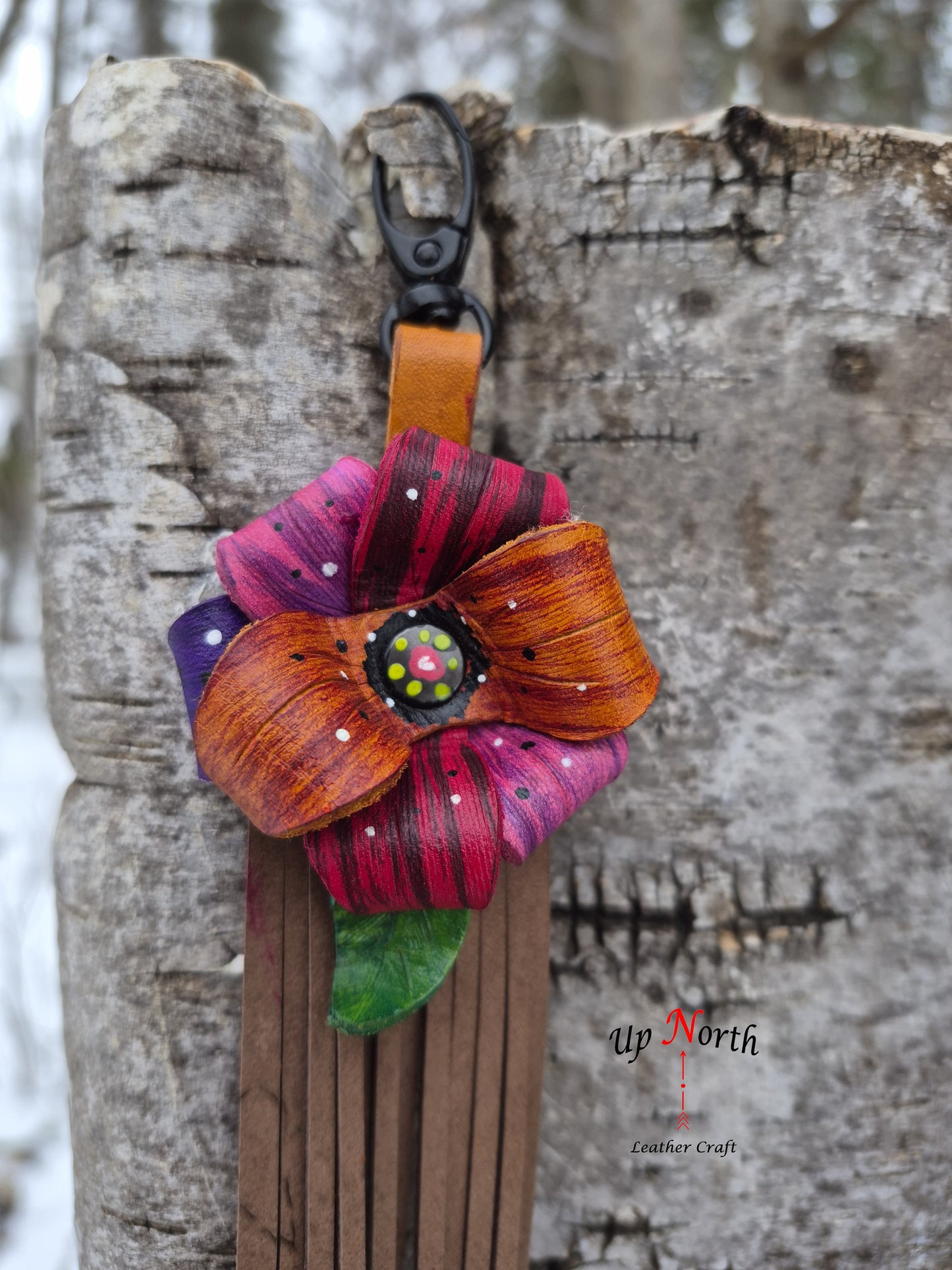 (08PC26) Leather Flower Purse Charm - Sunset