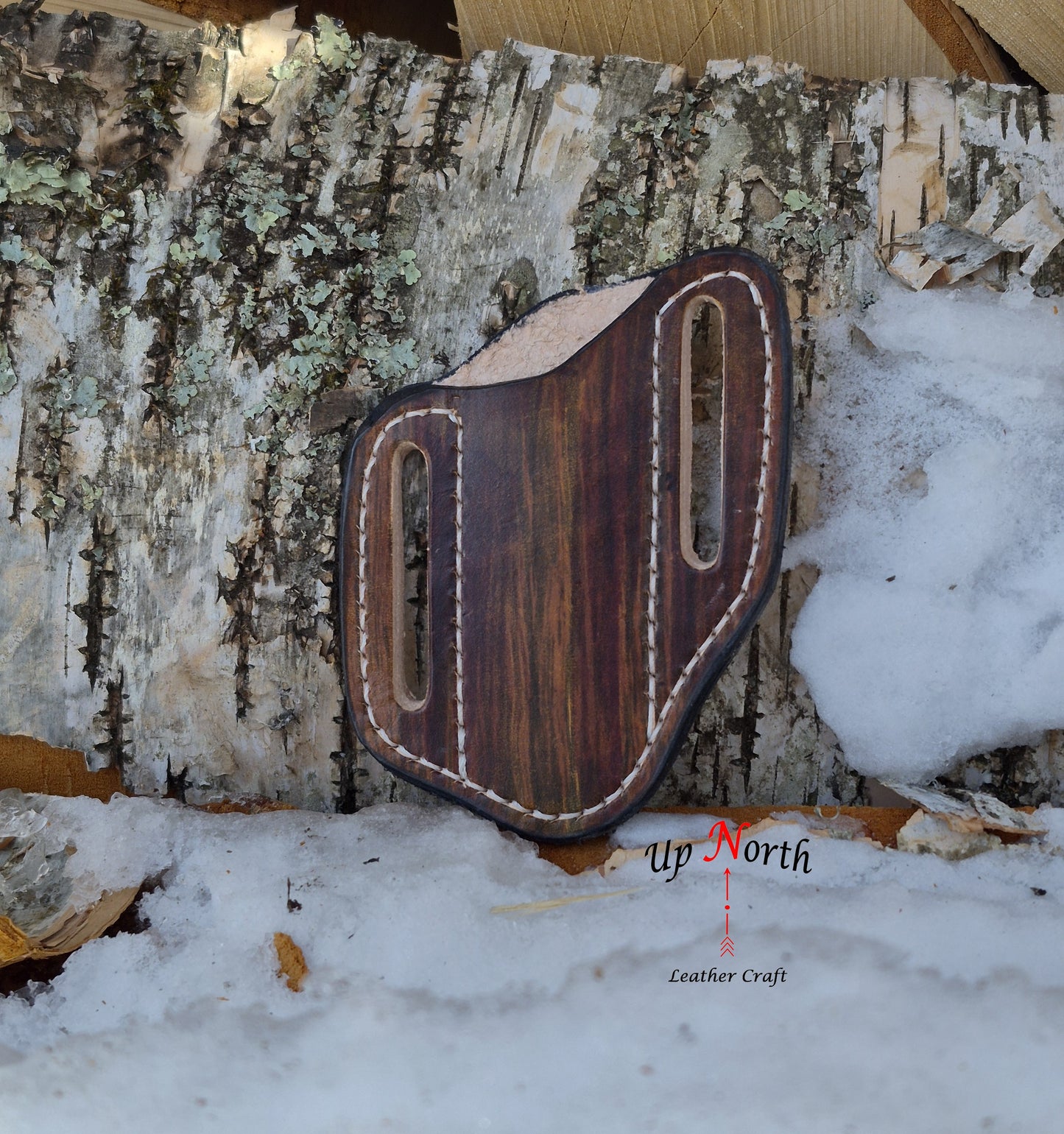 (08PK26) Leather Pocket Knife Sheath - Birch