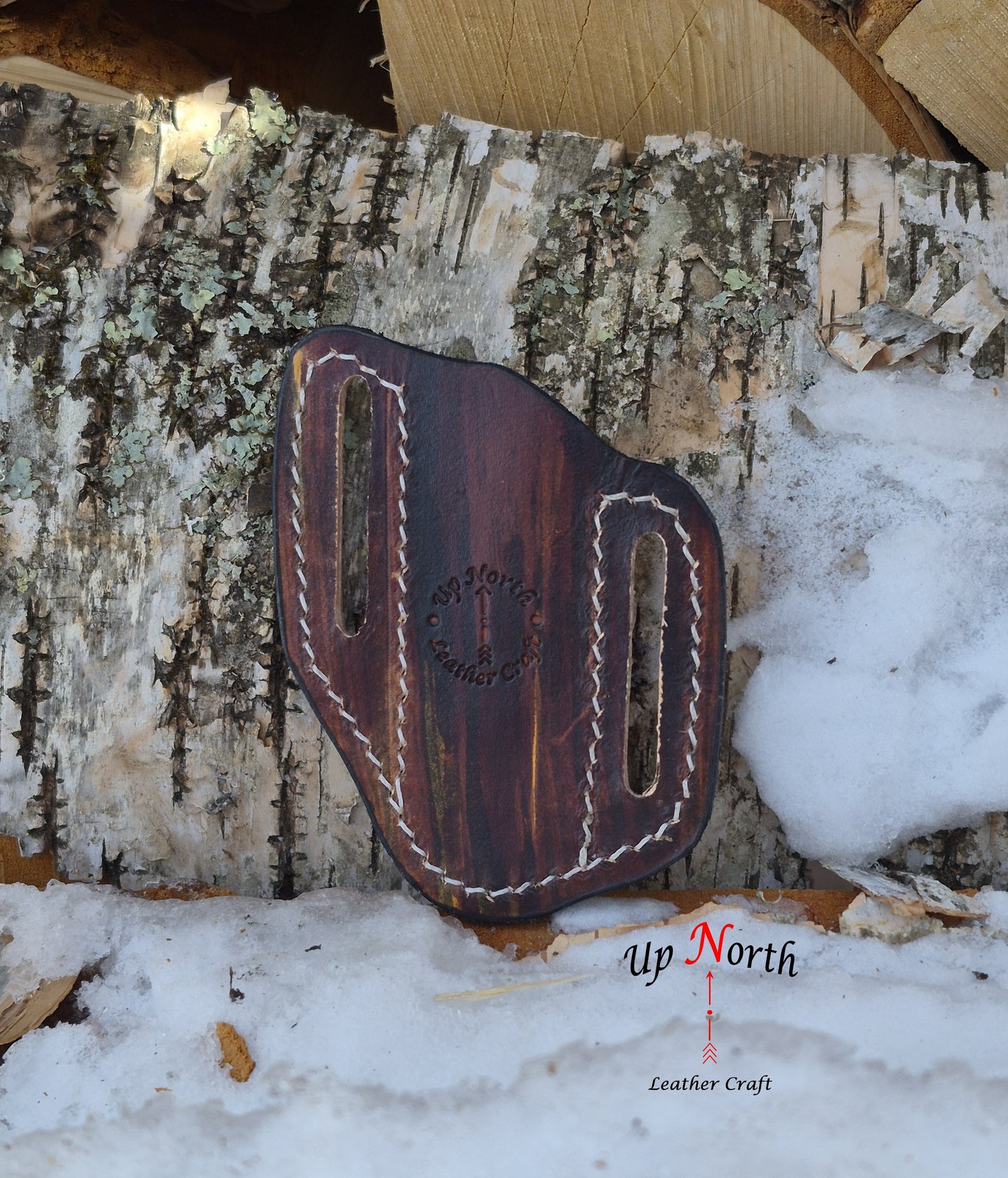 (08PK26) Leather Pocket Knife Sheath - Birch