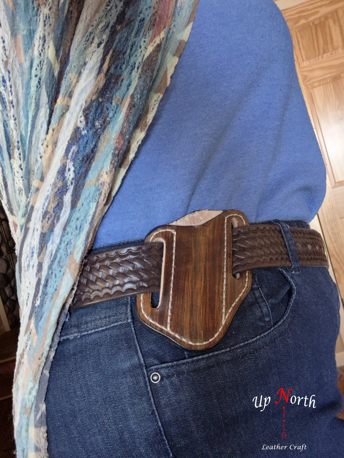 (08PK26) Leather Pocket Knife Sheath - Birch