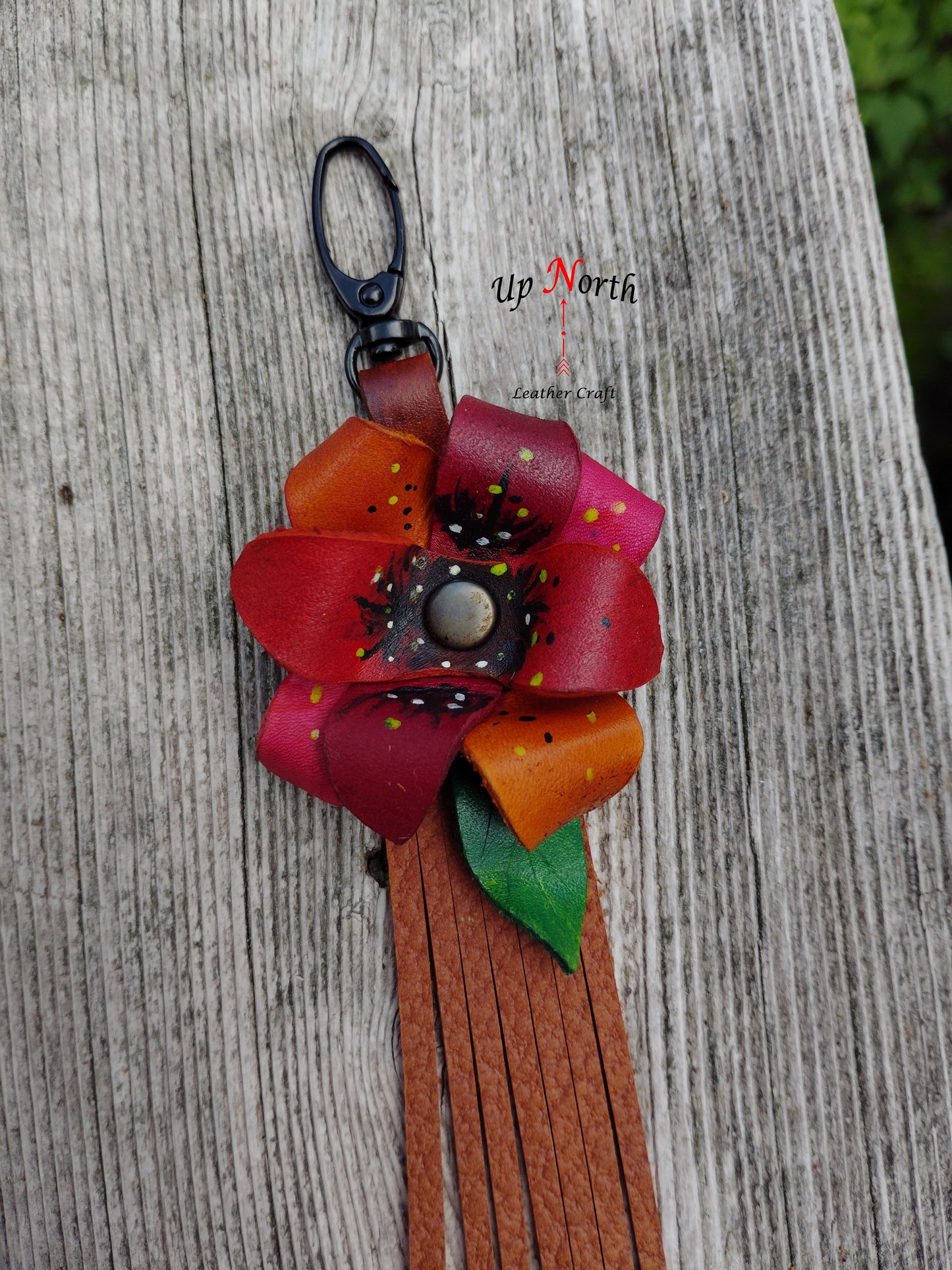 (09PC25) Leather Flower Purse Charm - Spice!