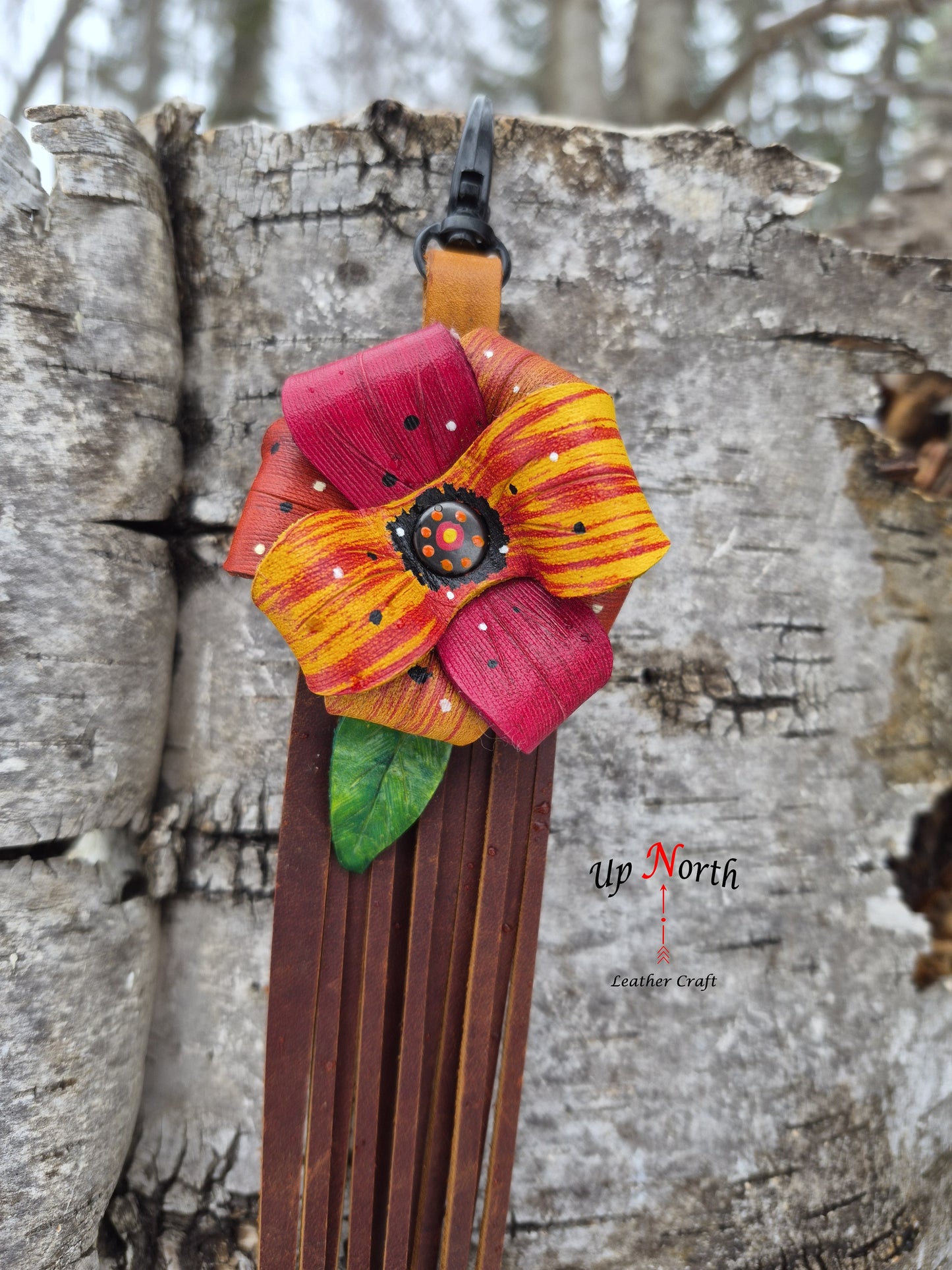 (09PC26) Leather Flower Purse Charm - Candy Apple