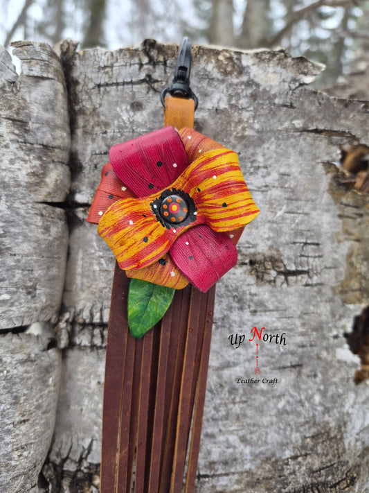 (09PC26) Leather Flower Purse Charm - Candy Apple