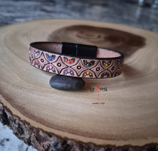 (10BR25) Leather Bracelet - Colored Geometric